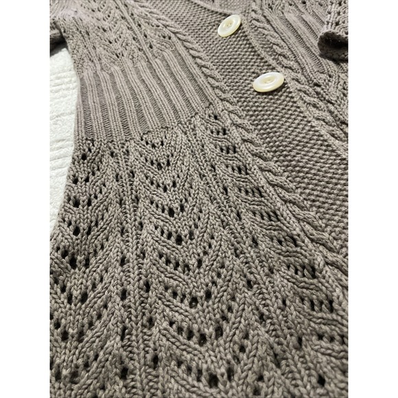 Eddie Bauer Cardigan Sweater Open Knit Tan Linen Blend Button Boho Women's M - Picture 2 of 9